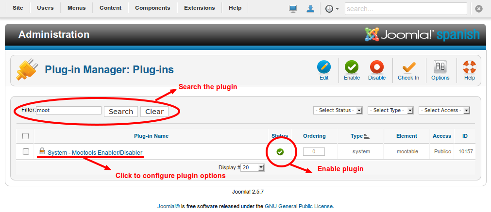 Enable mootools enabler plugin